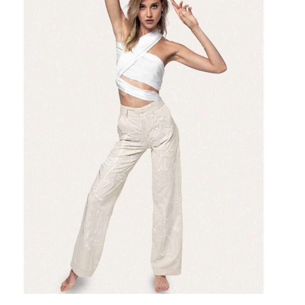 MAISON LES ÉNERVÉS Cotton/Linen Siam Pants Ivory Sz 0